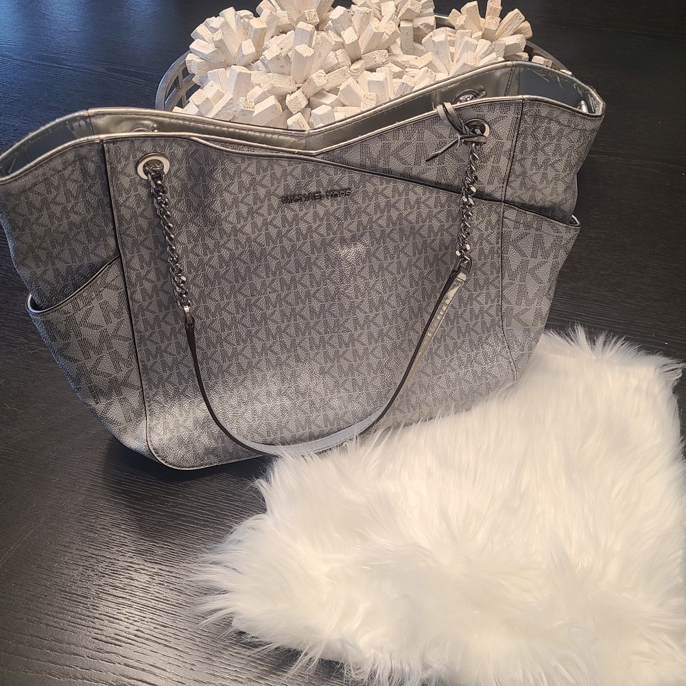 Michael Kors Silver and Gray Tote Bag